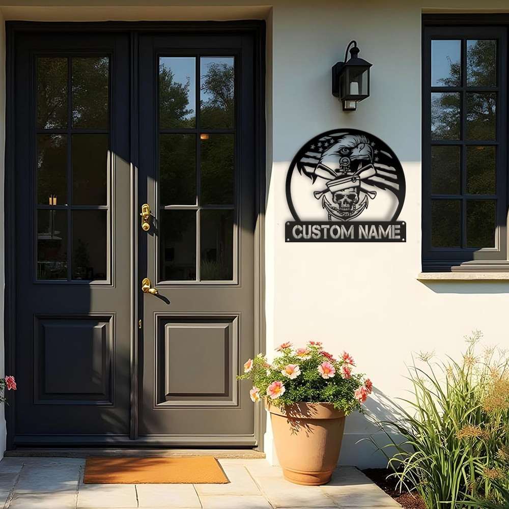 Personalized Navy Eagle Metal Sign Wall Art