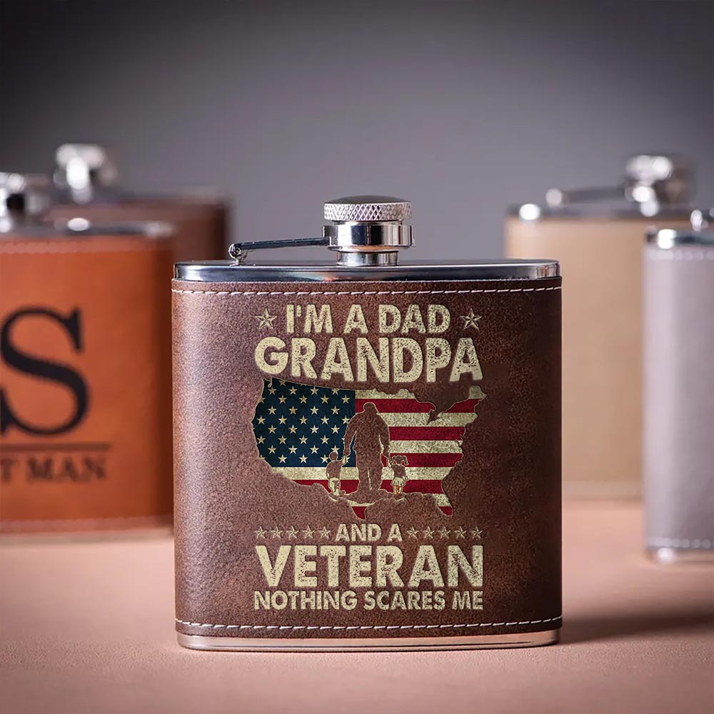 I'm A Dad Grandpa and A Veteran Leather Flask