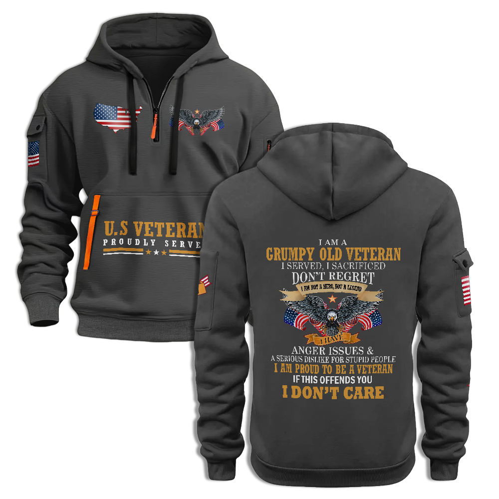 I Am A Grumpy Old Veteran Quarter Zip Hoodie