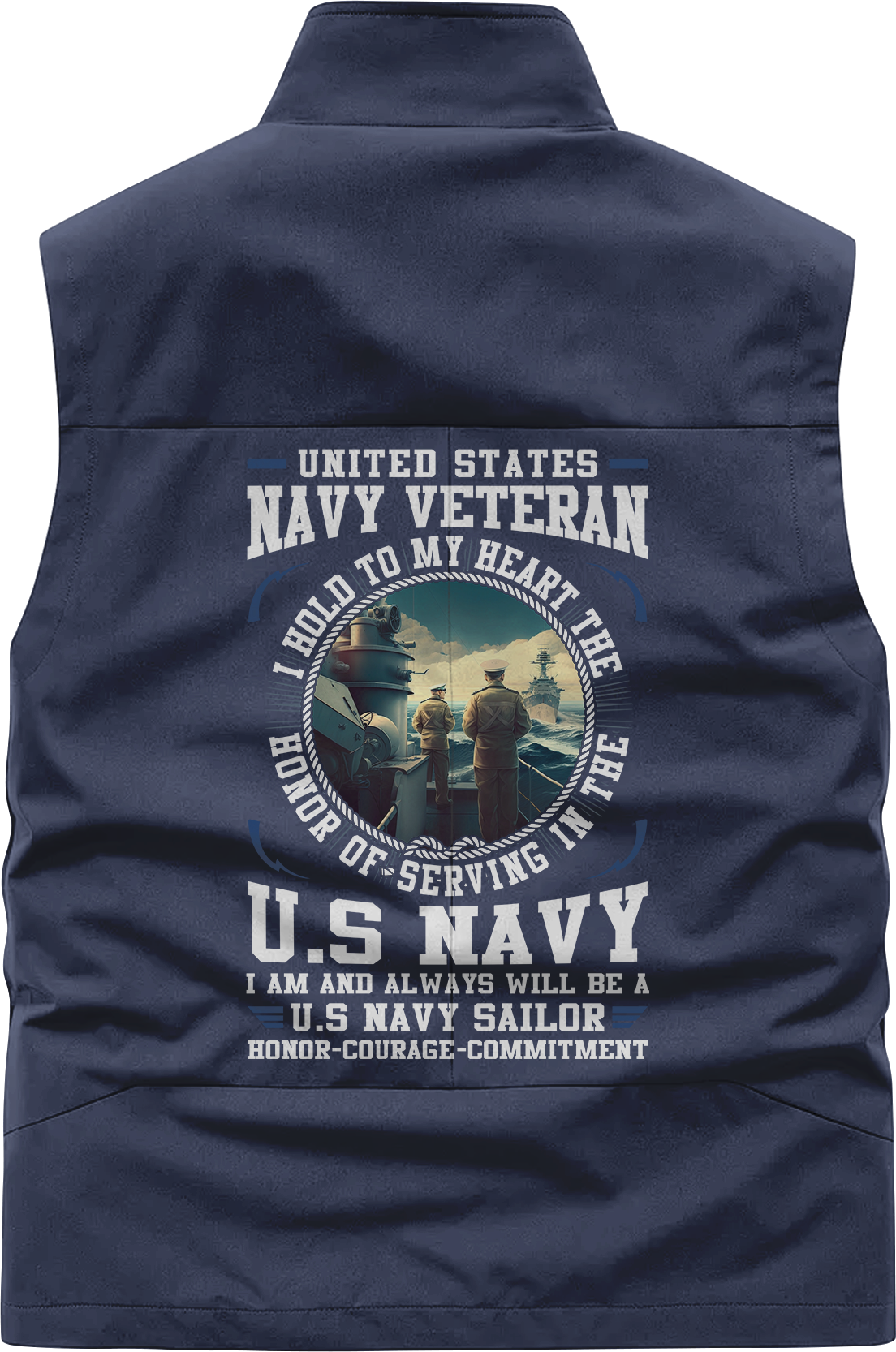 Personalizable Navy Honor Courage Commitment Pocket Vest