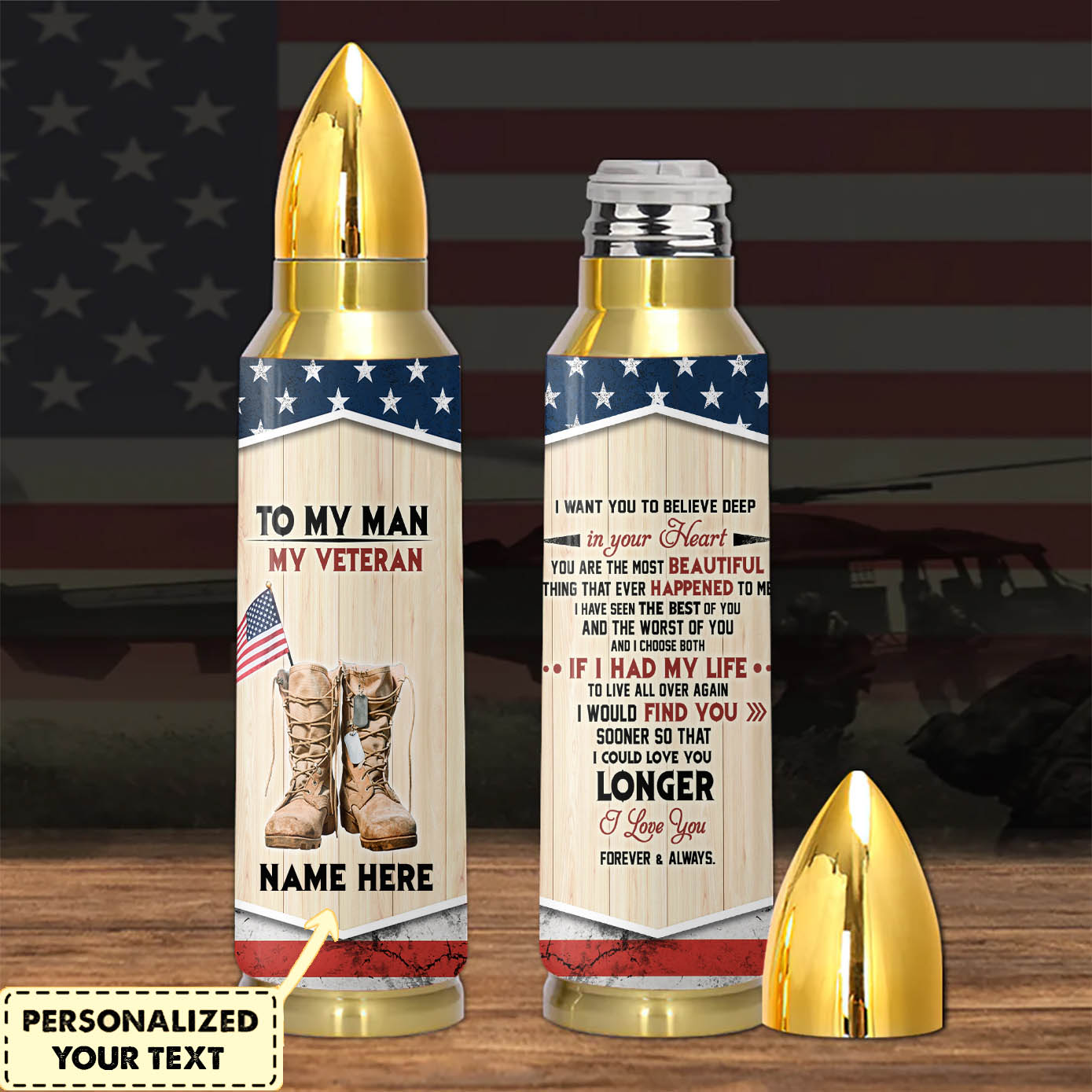 To My Man My Veteran Bullet Tumbler