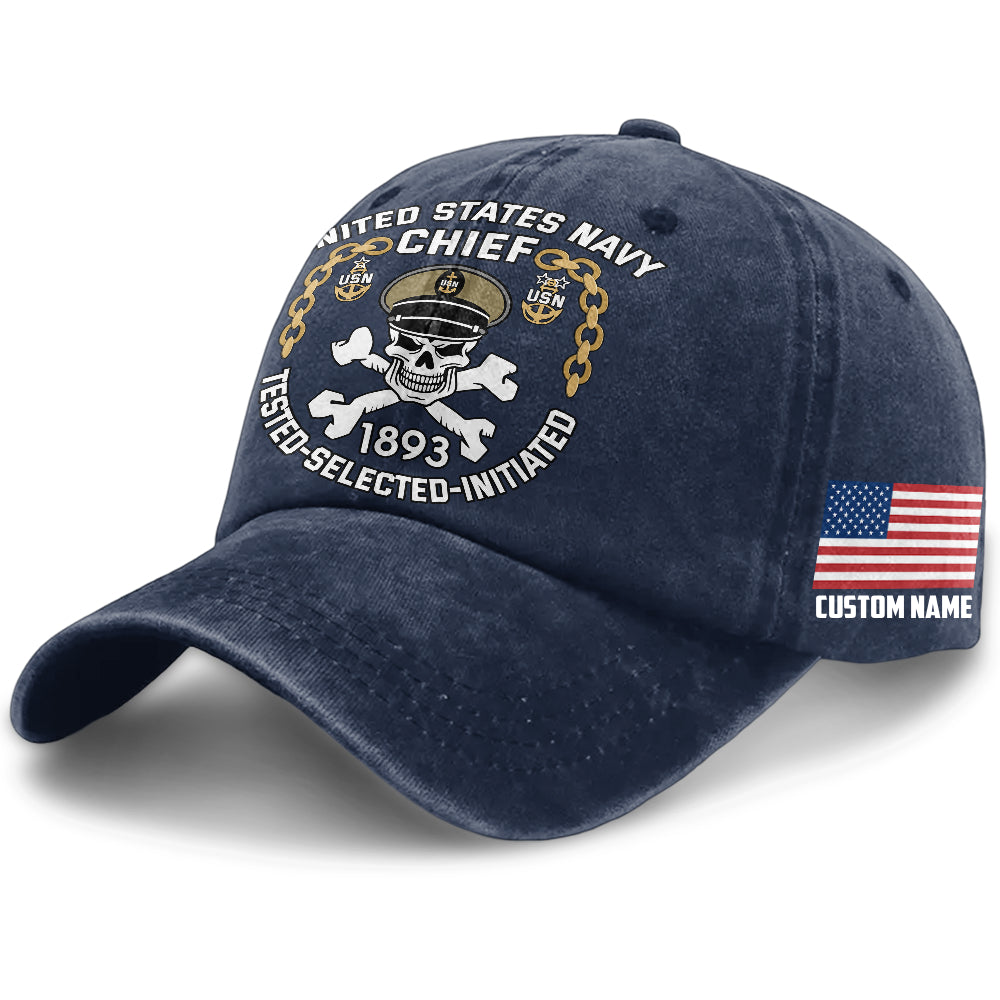 Personalizable Navy Chief Tested Selected Initiated Washed Cap