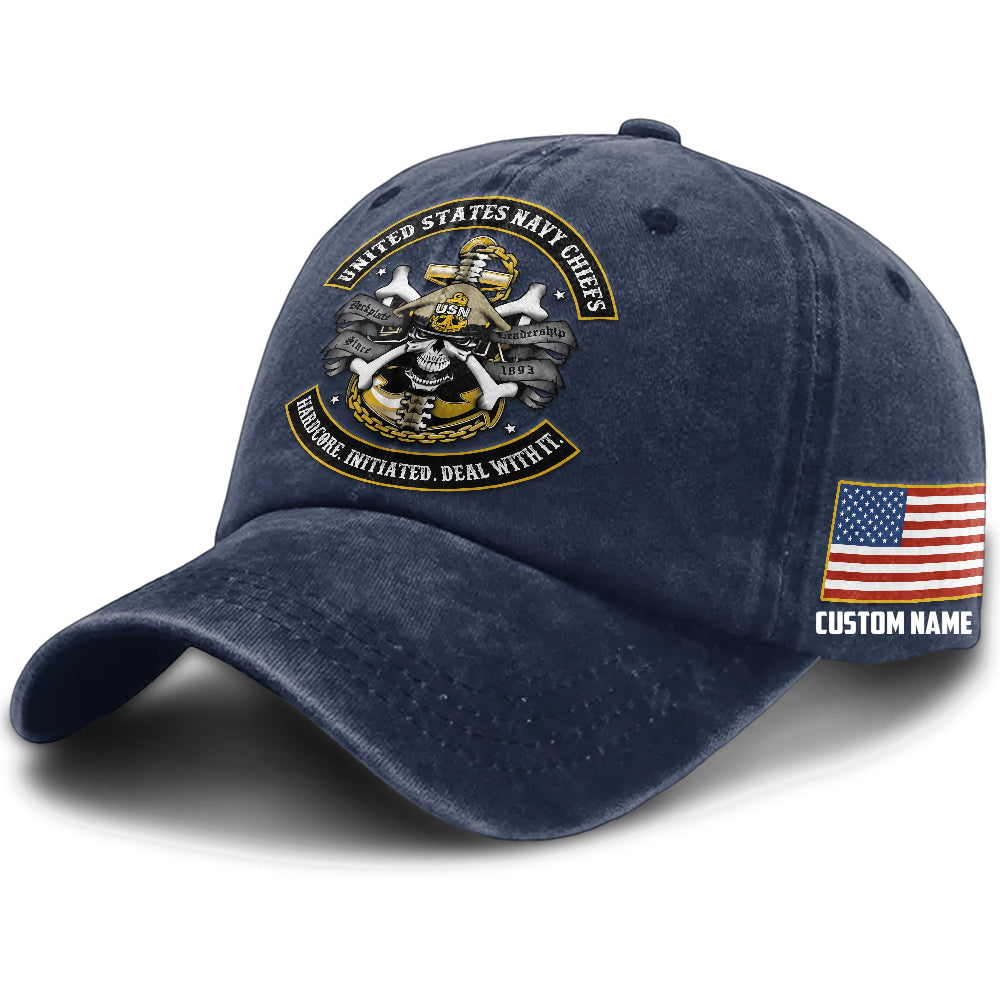 Personalizable Navy Chiefs Hardcore Initiated Deal With It Washed Cap