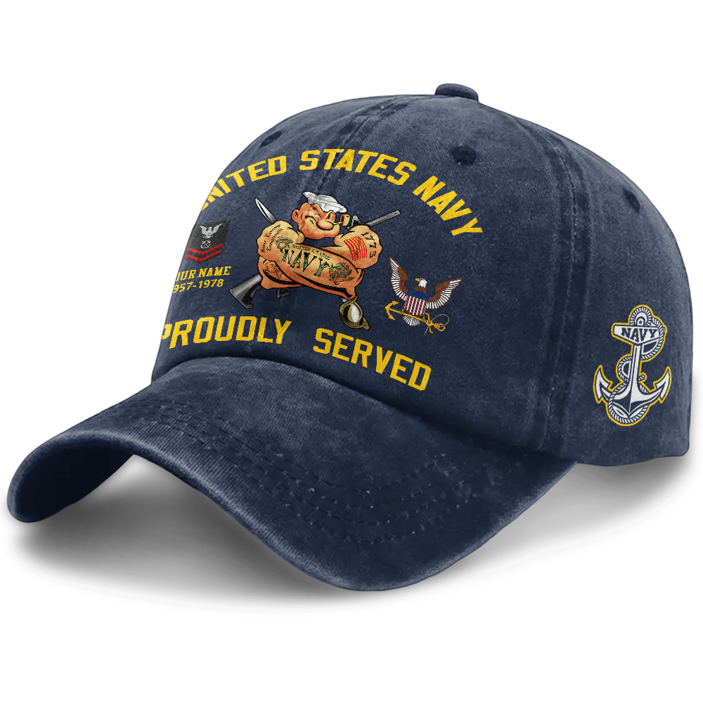 Personalized Navy Proudly Served Washed Cap