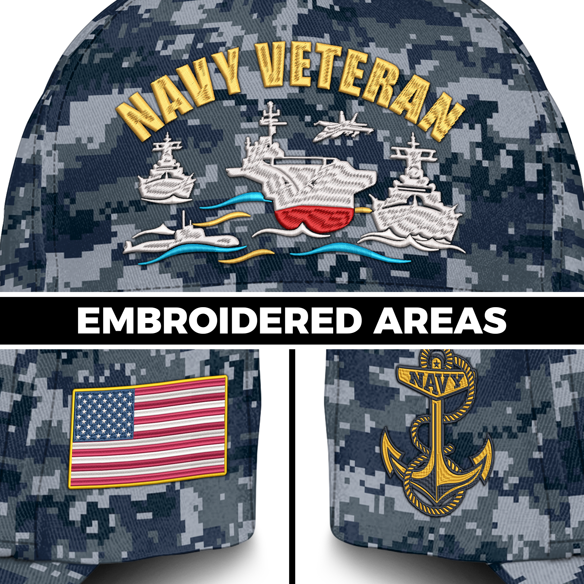 Navy Veteran Embroidered & Printed Cap