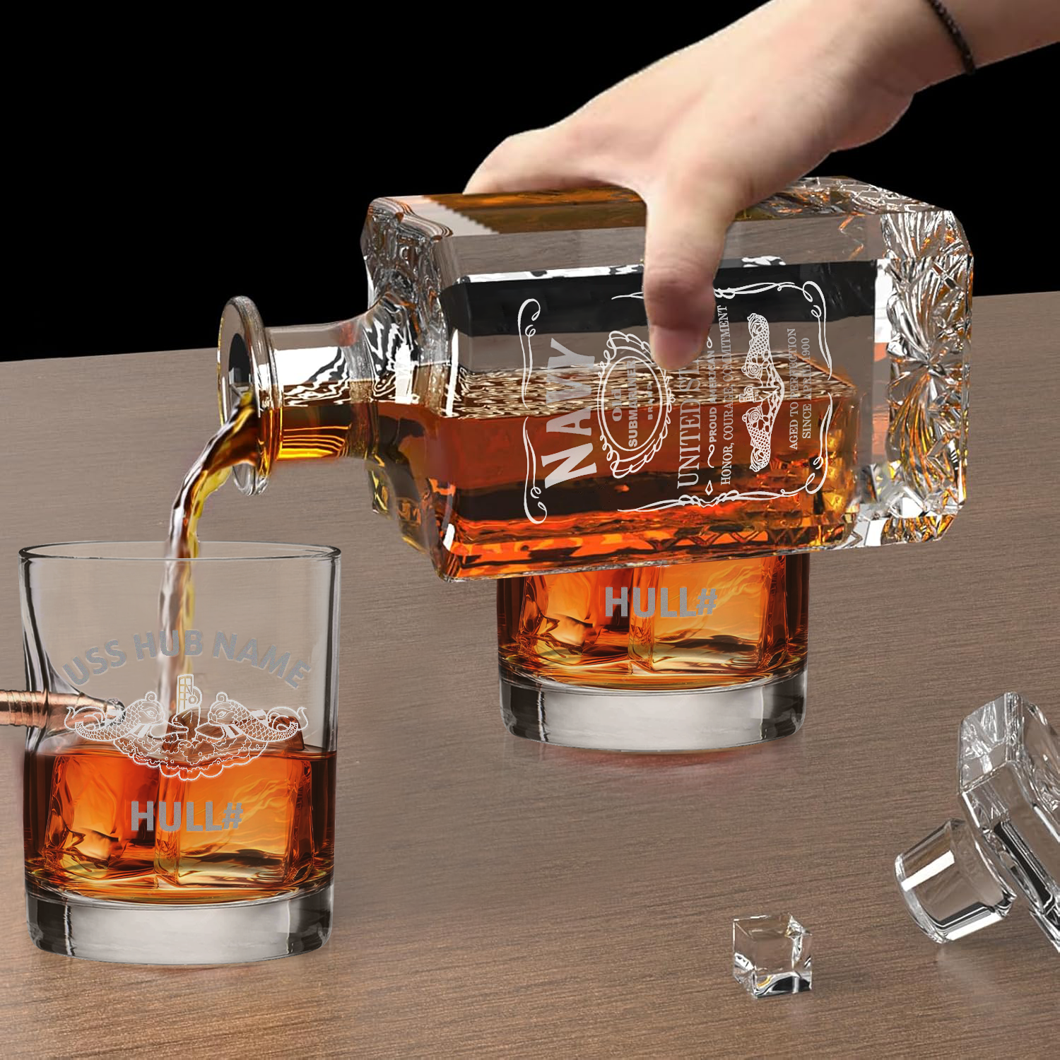 Personalizable Navy Submarine Bullet Whiskey Glass & Decanter Set