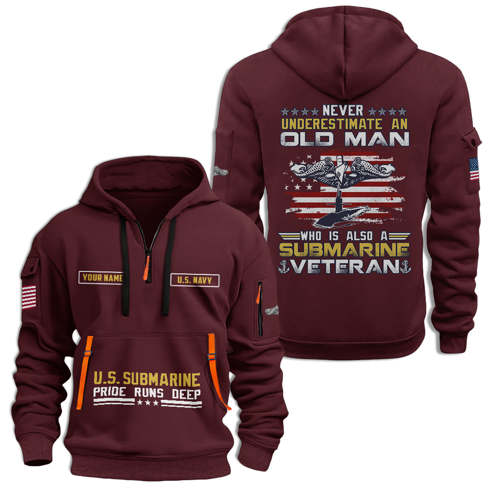 Personalizable Navy Submarine Quarter Zip Hoodie