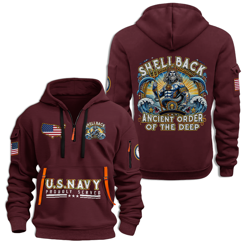 Navy Shellback Ancient Order Of The Deep Quarter Zip Hoodie