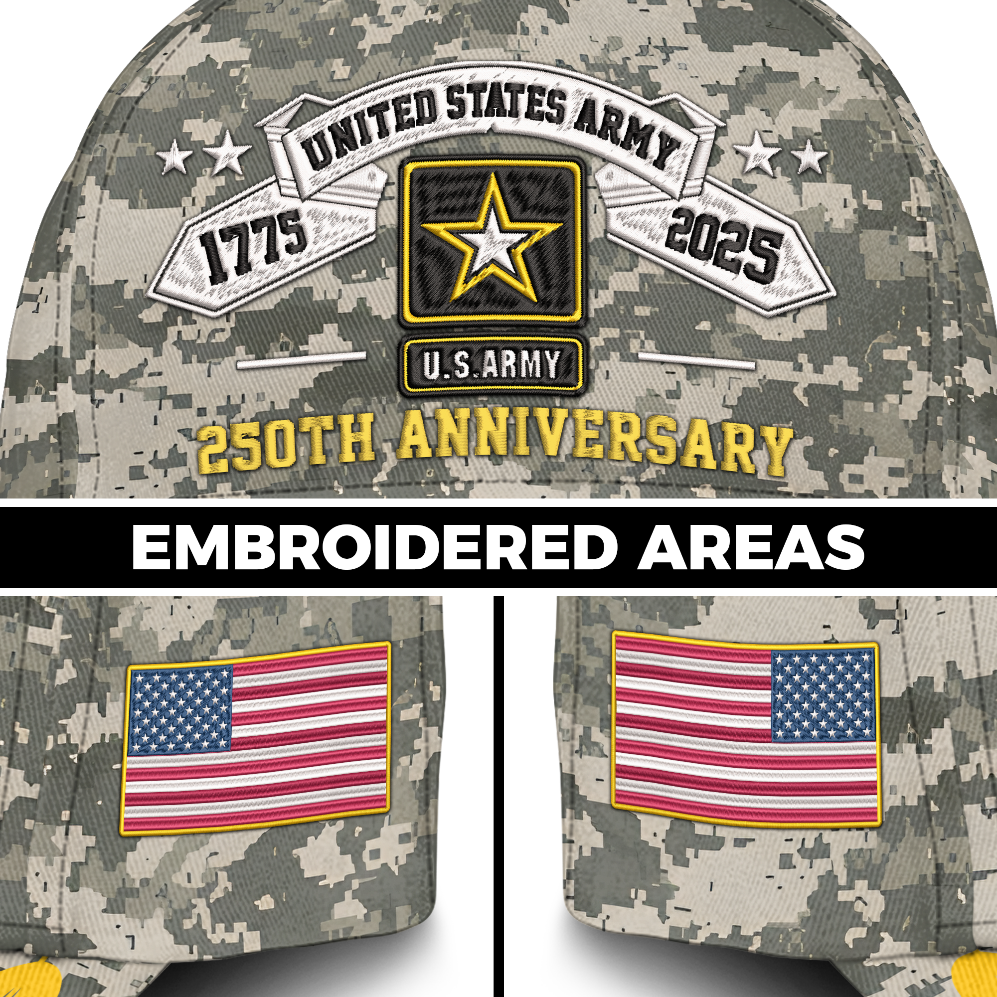 Army 250th Anniversary Embroidered & Printed Cap
