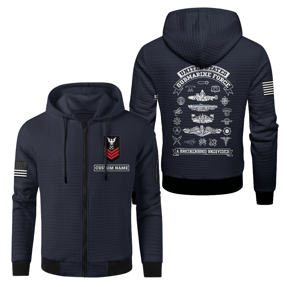 Personalizable Navy Submarine Waffle Hooded Jacket