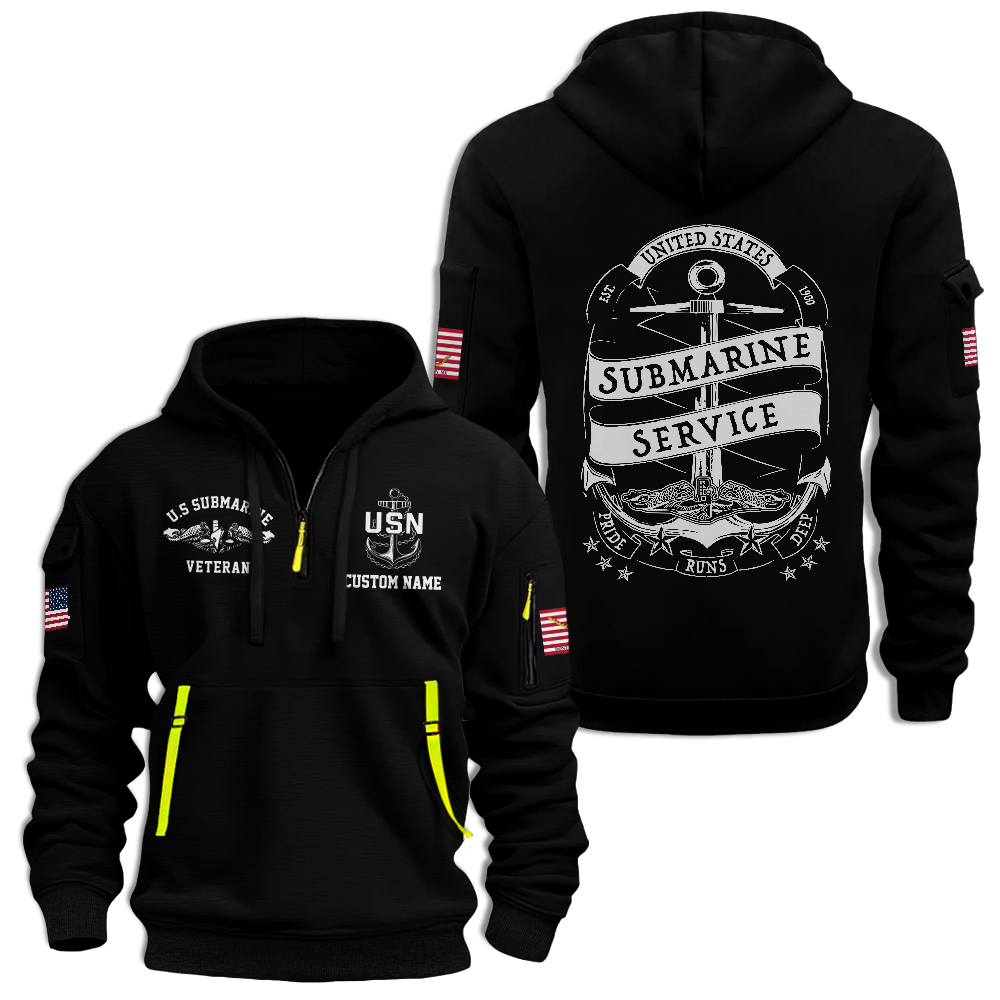 Personalizable Navy Submarine Quarter Zip Hoodie