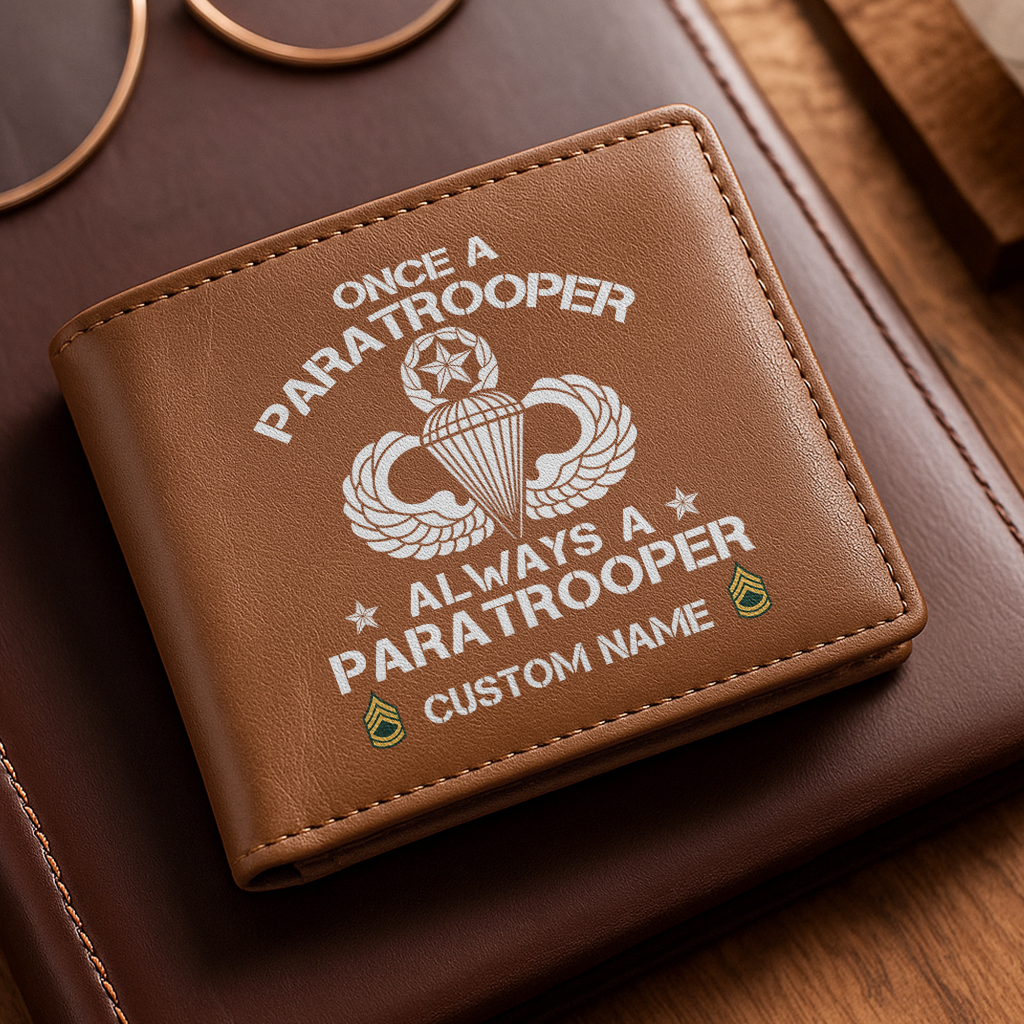 Personalizable Airborne Always A Paratrooper Leather Wallet