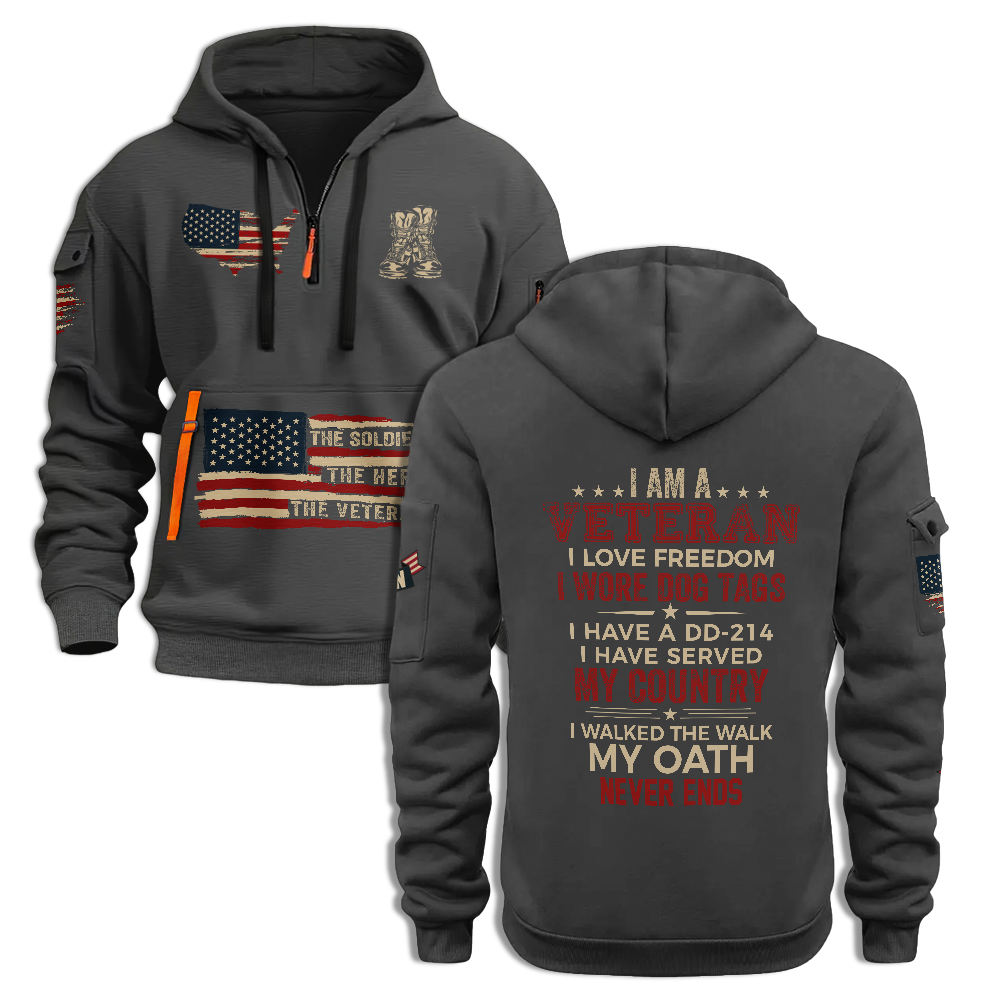 I Am A Veteran I Love Freedom Quarter Zip Hoodie