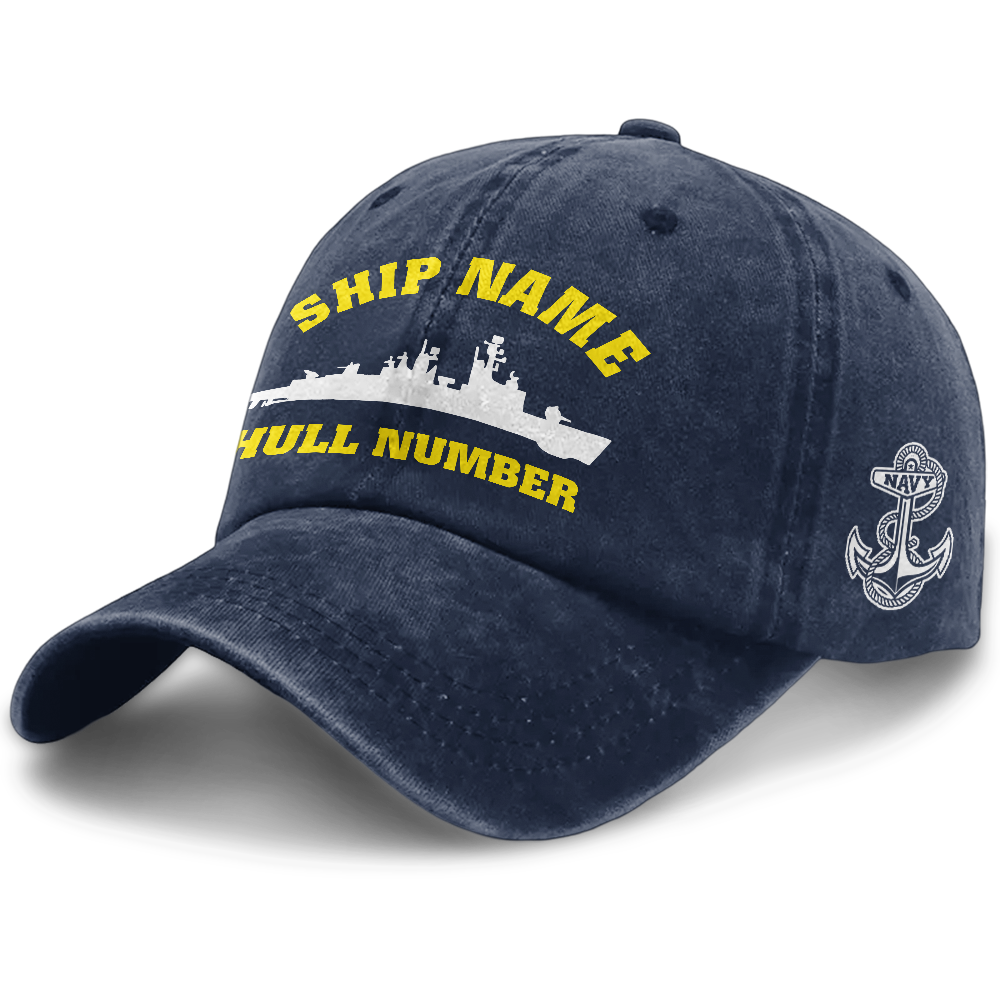 Personalized Navy Ship Name Washed Cap