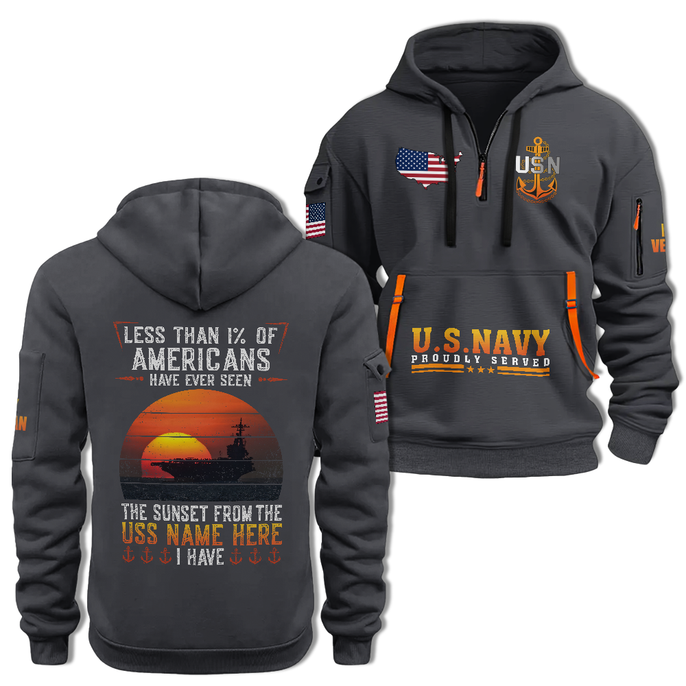 Less Than 1% Sunset Aircraft Carrier Personalizable Quarter Zip Hoodie