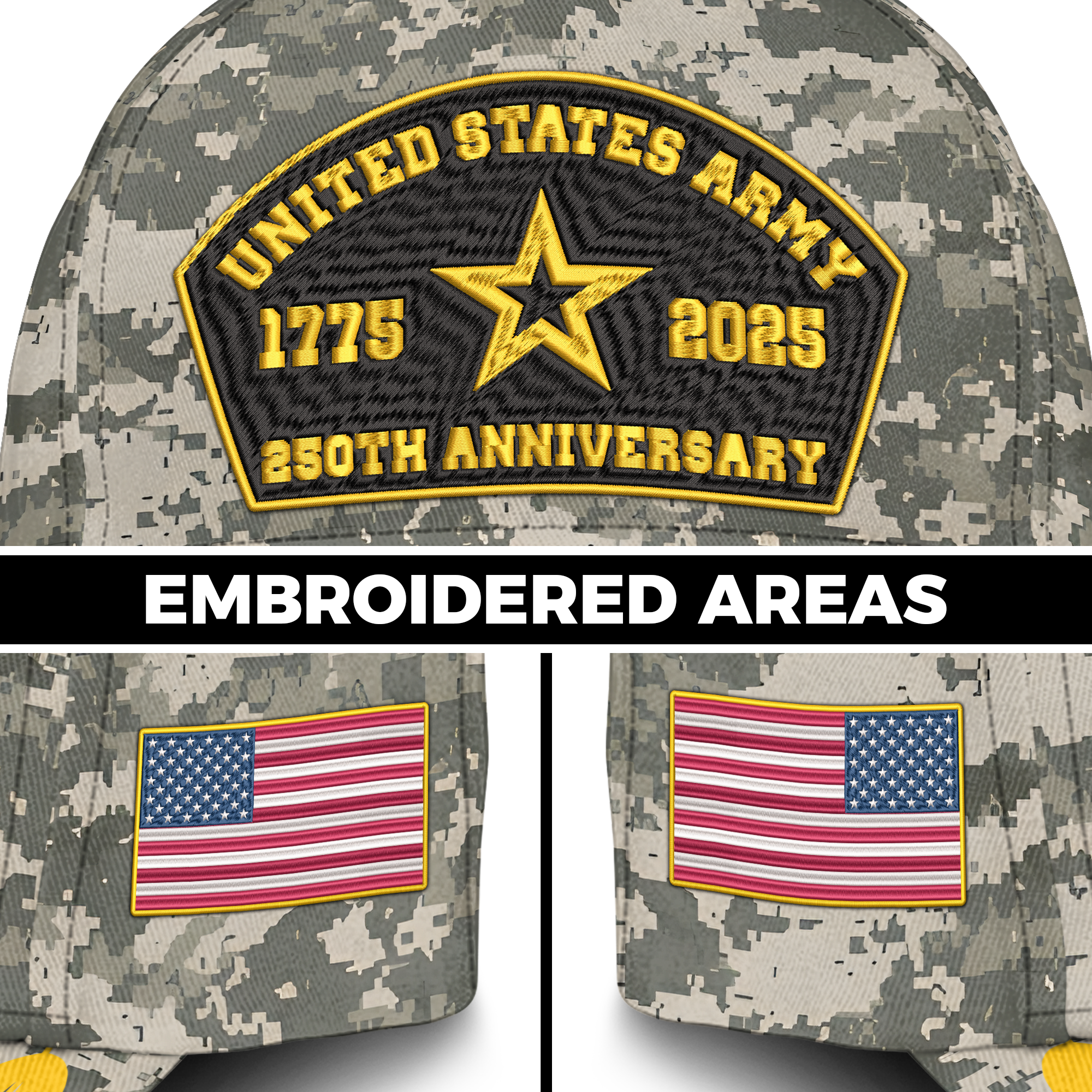 Army 250th Anniversary Embroidered & Printed Cap