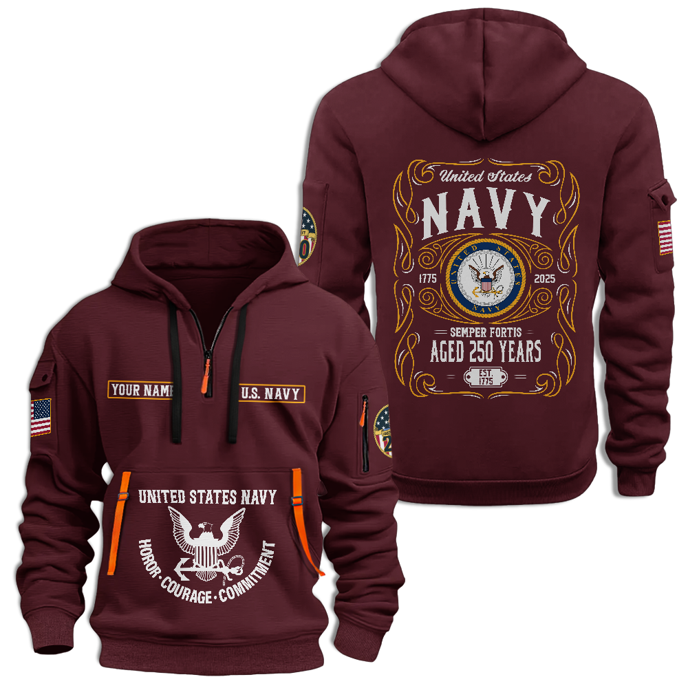 Personalizable Navy 250th Anniversary Quarter Zip Hoodie