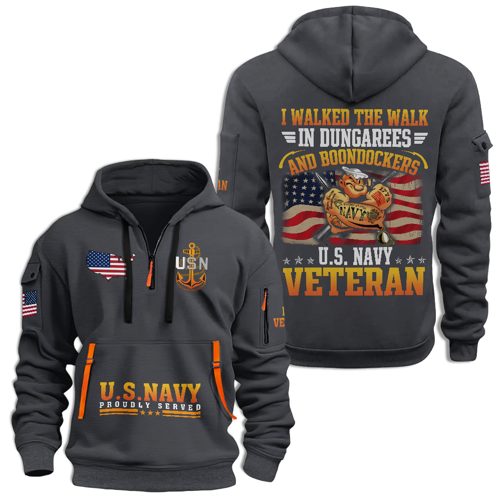 Navy Veteran I Walked The Walk Quarter Zip Hoodie