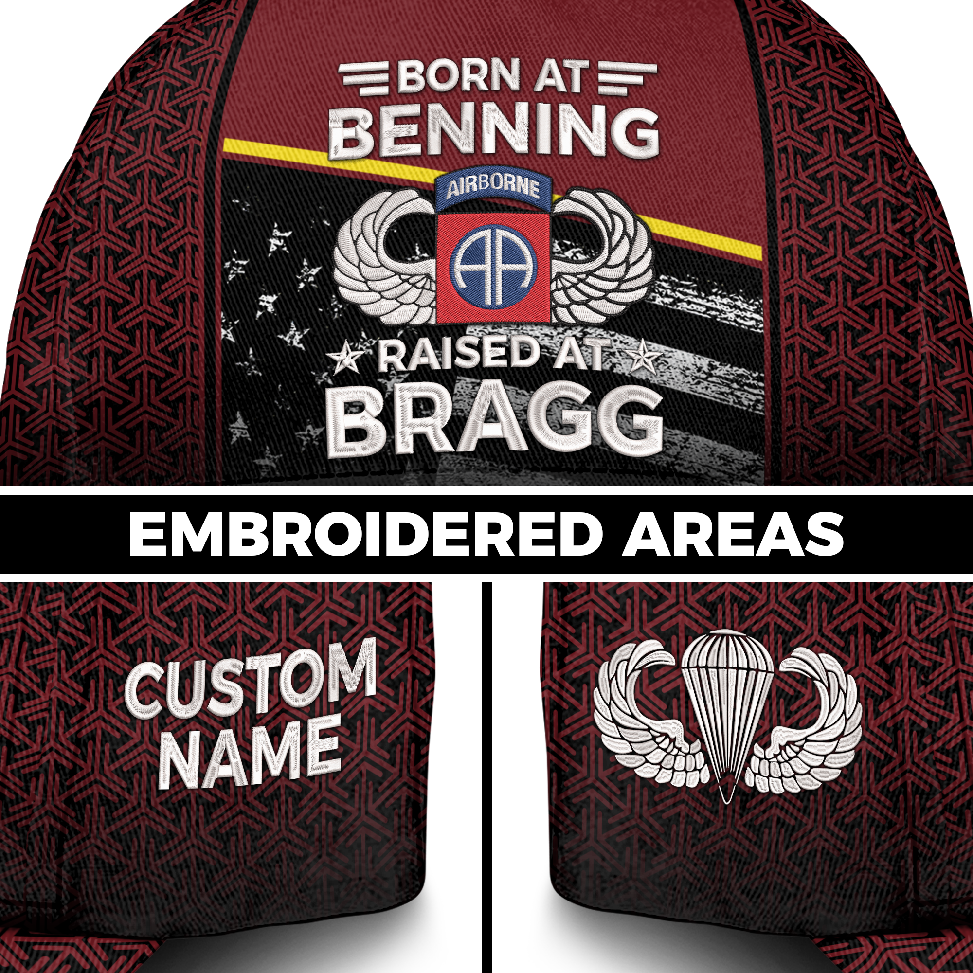 Born At Benning Raised At Bragg Embroidered & Printed Cap