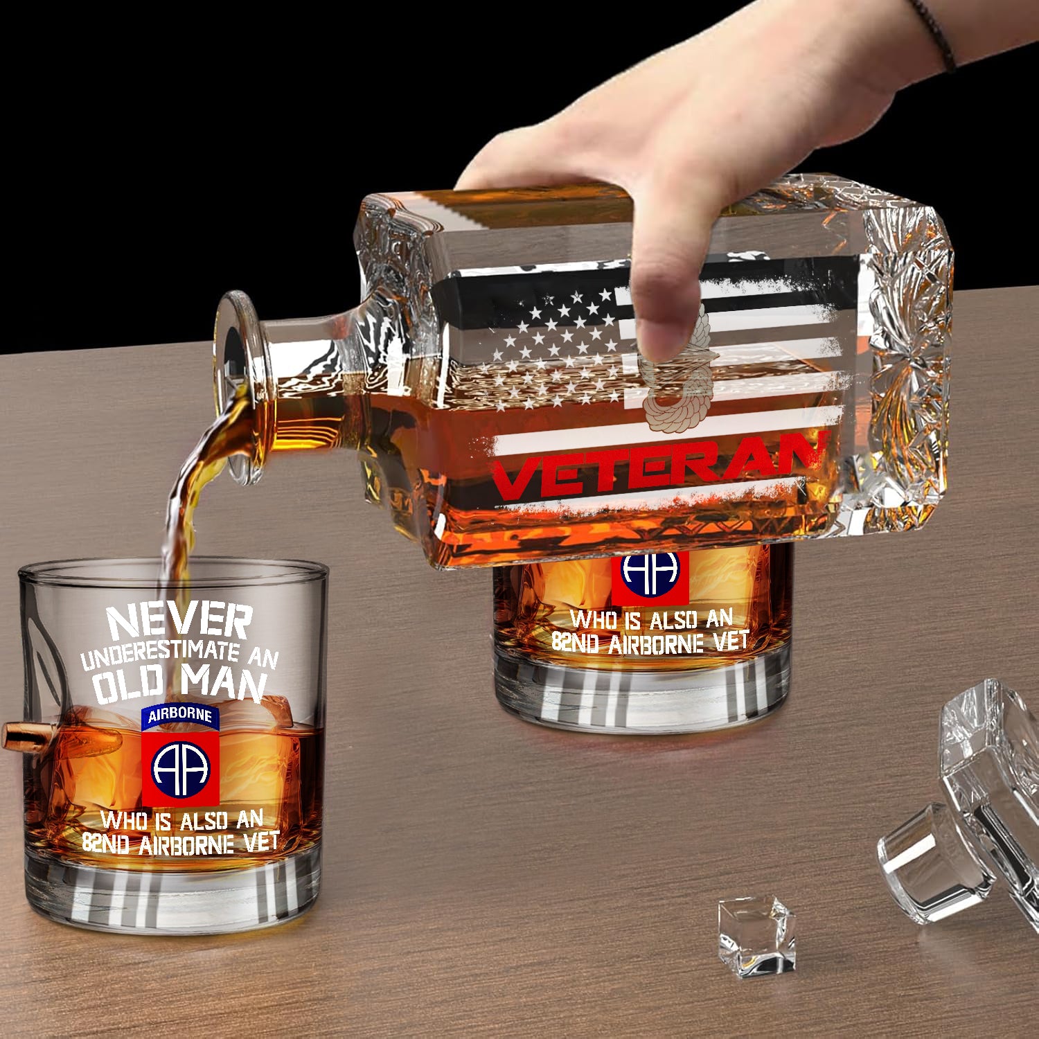 Airborne Veteran Set of 2 Bullet Whiskey Glasses & Decanter