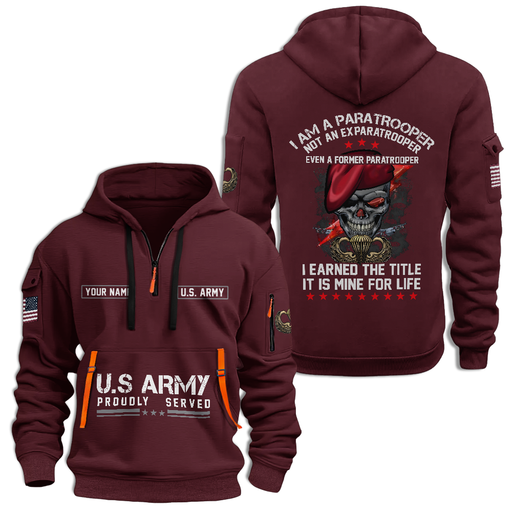 Personalizable Airborne I Am a Paratrooper Quarter Zip Hoodie