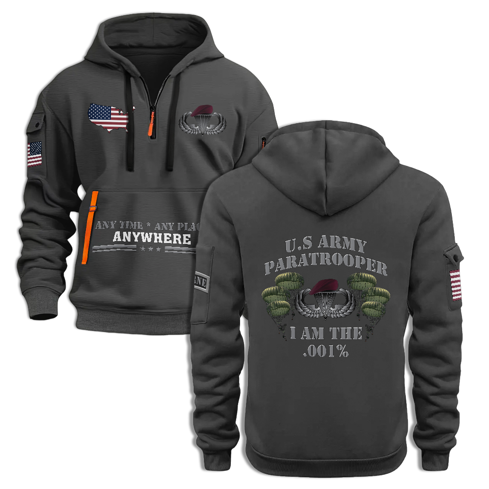 Airborne Paratrooper Any Time Any Place Anywhere Quarter Zip Hoodie