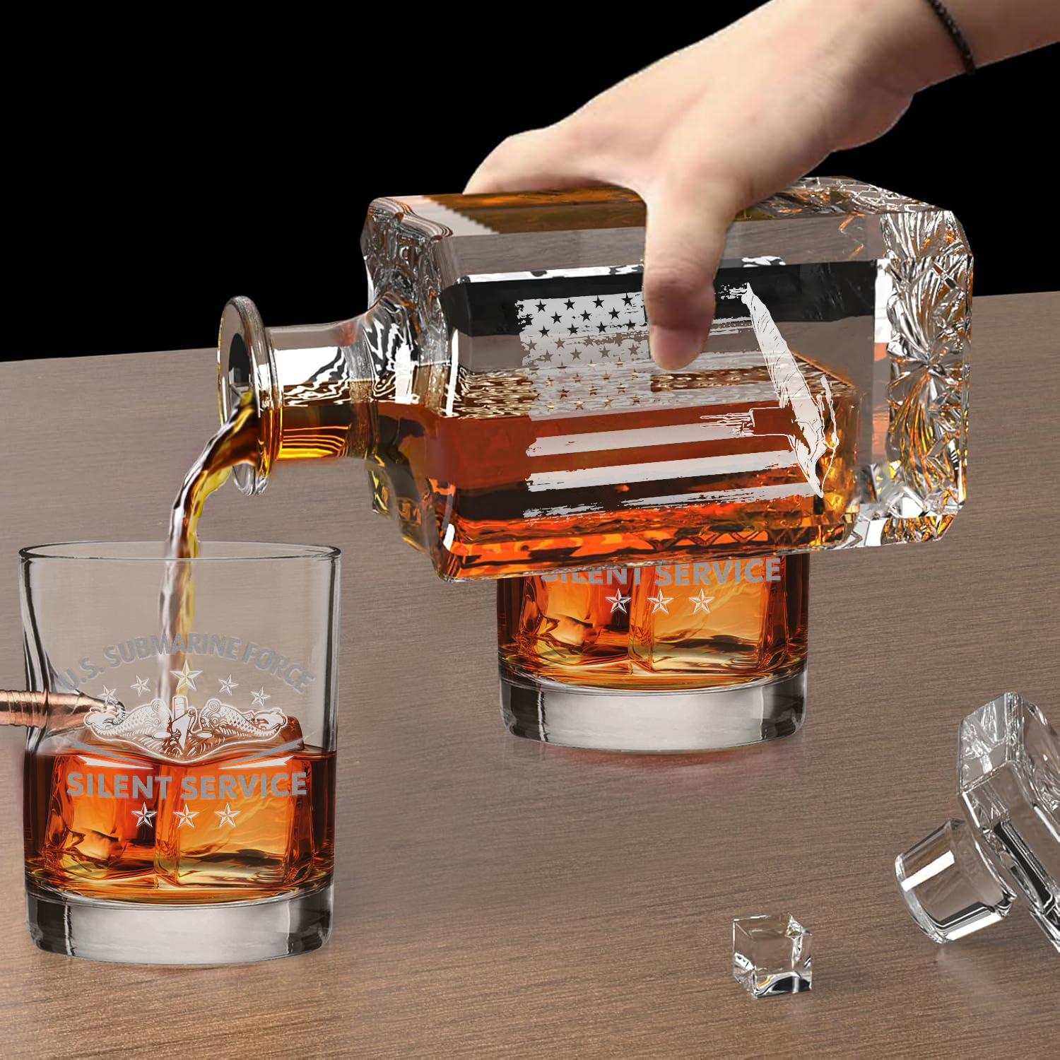 Navy Submarine Bullet Whiskey Glass & Decanter Set