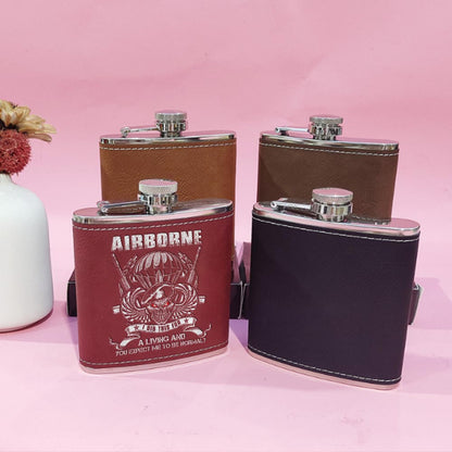 Airborne I Did This For A Living Leather Flask