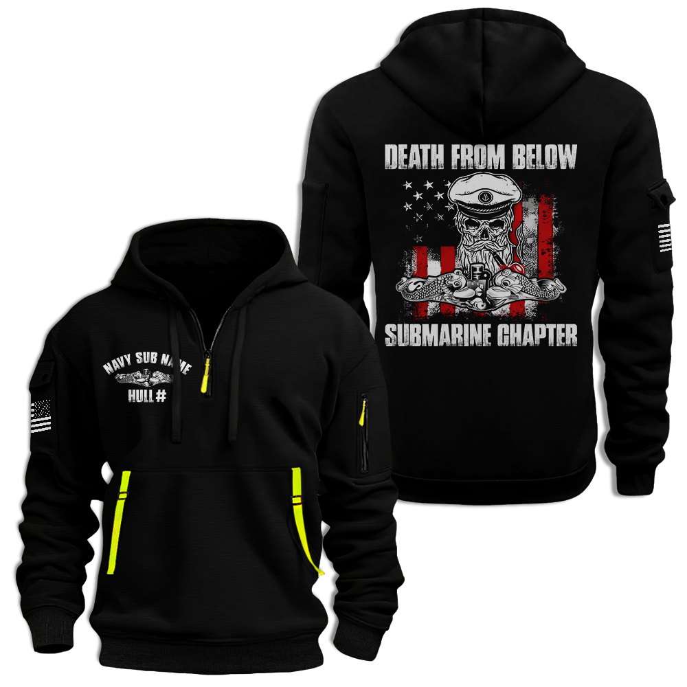 Personalizable Navy Submarine Death From Below Quarter Zip Hoodie