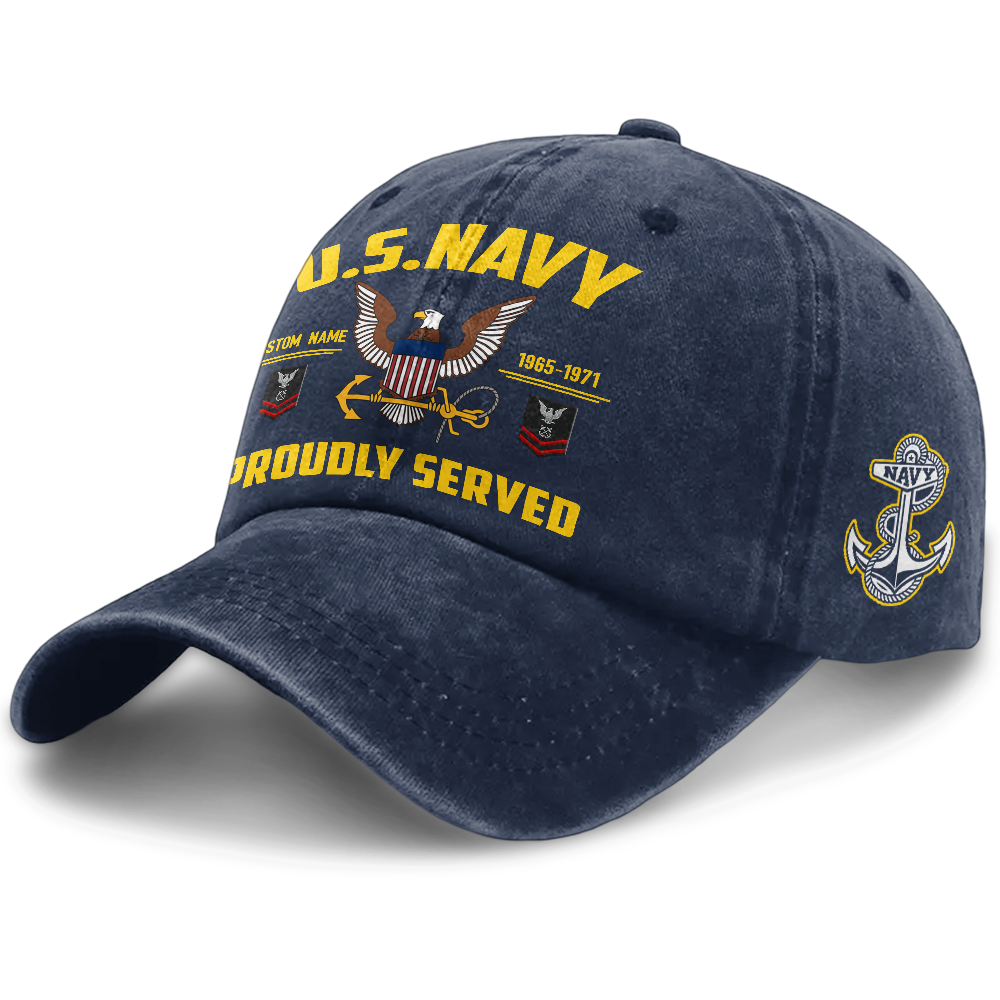 Personalized Navy Proudly Served Washed Cap