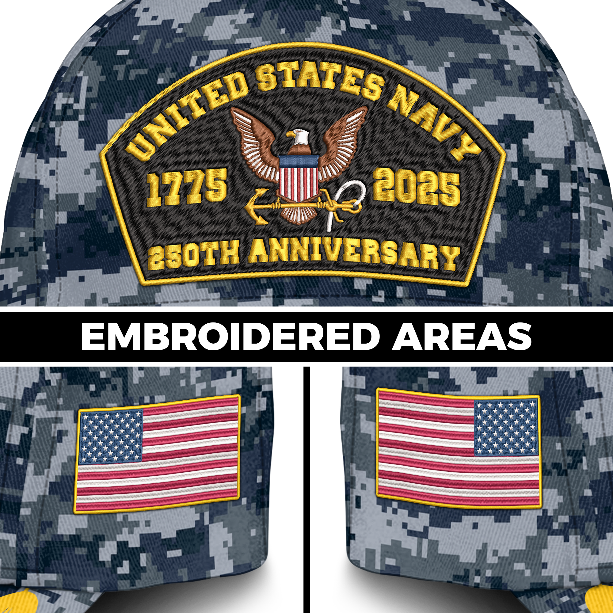 Navy 250th Anniversary Embroidered & Printed Cap