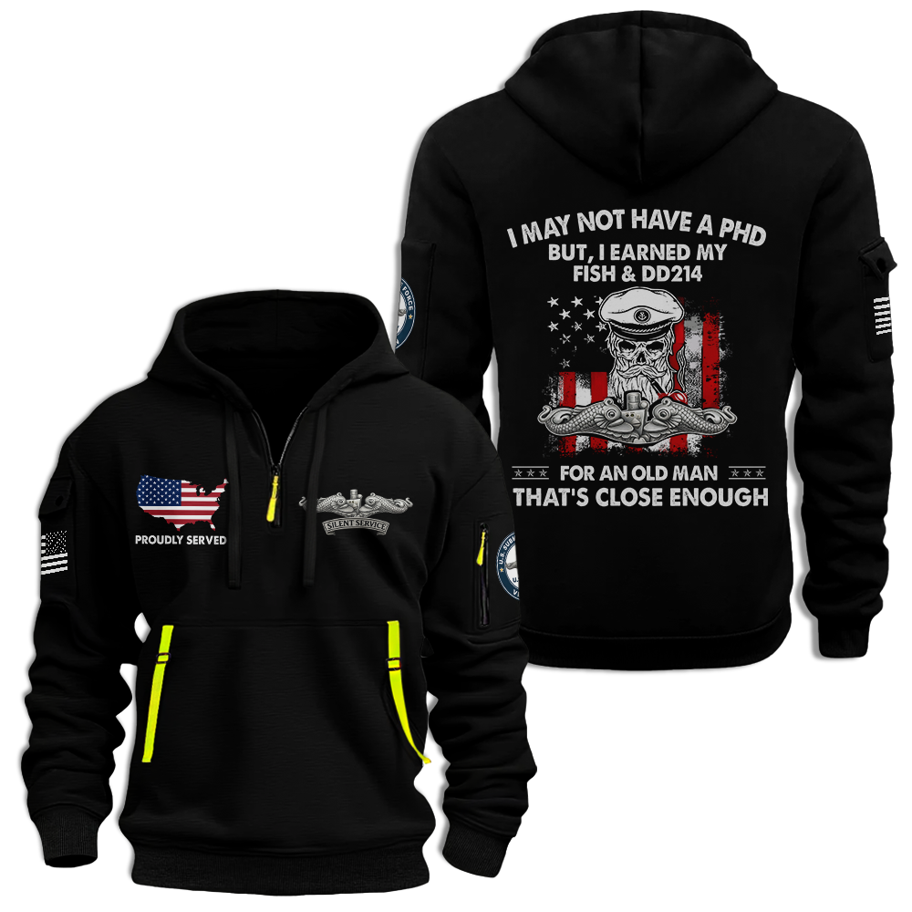 Navy Submarine I Earned Fish & DD-214 Quarter Zip Hoodie