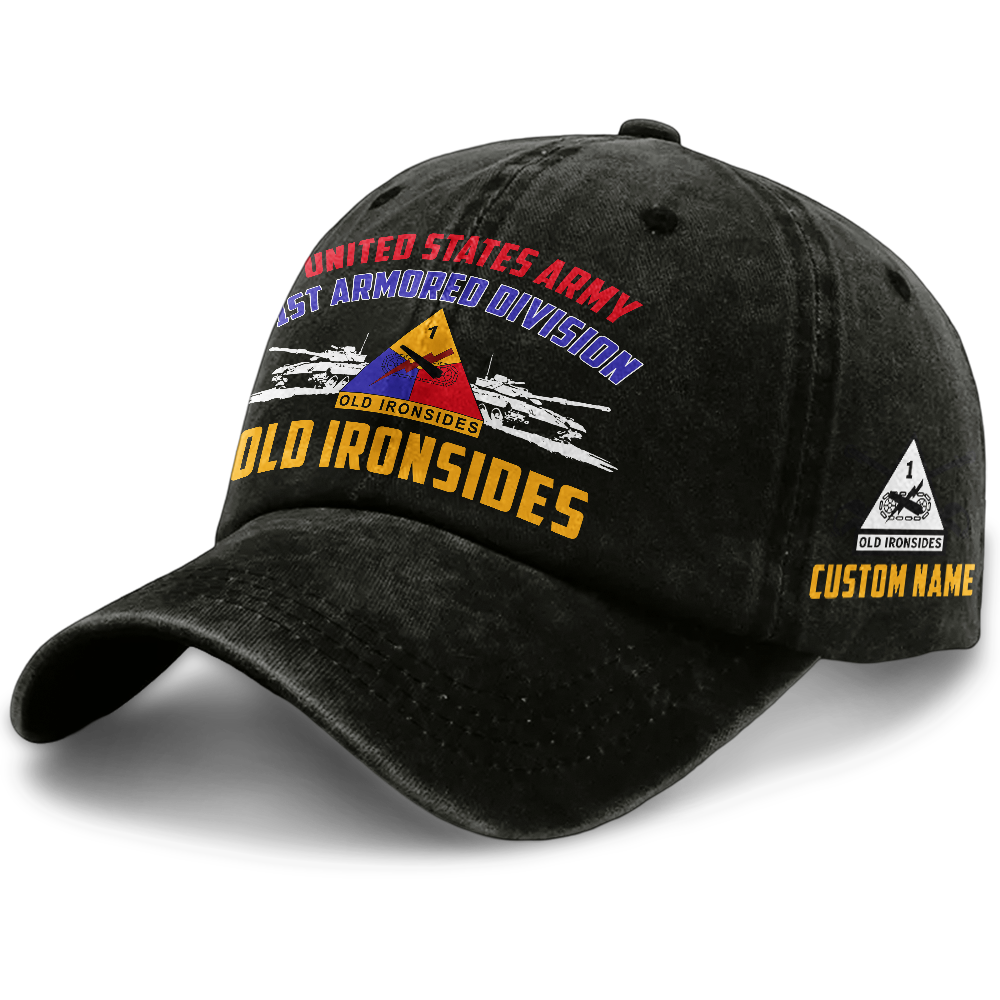 Personalizable Army 1st Armored Division Washed Cap