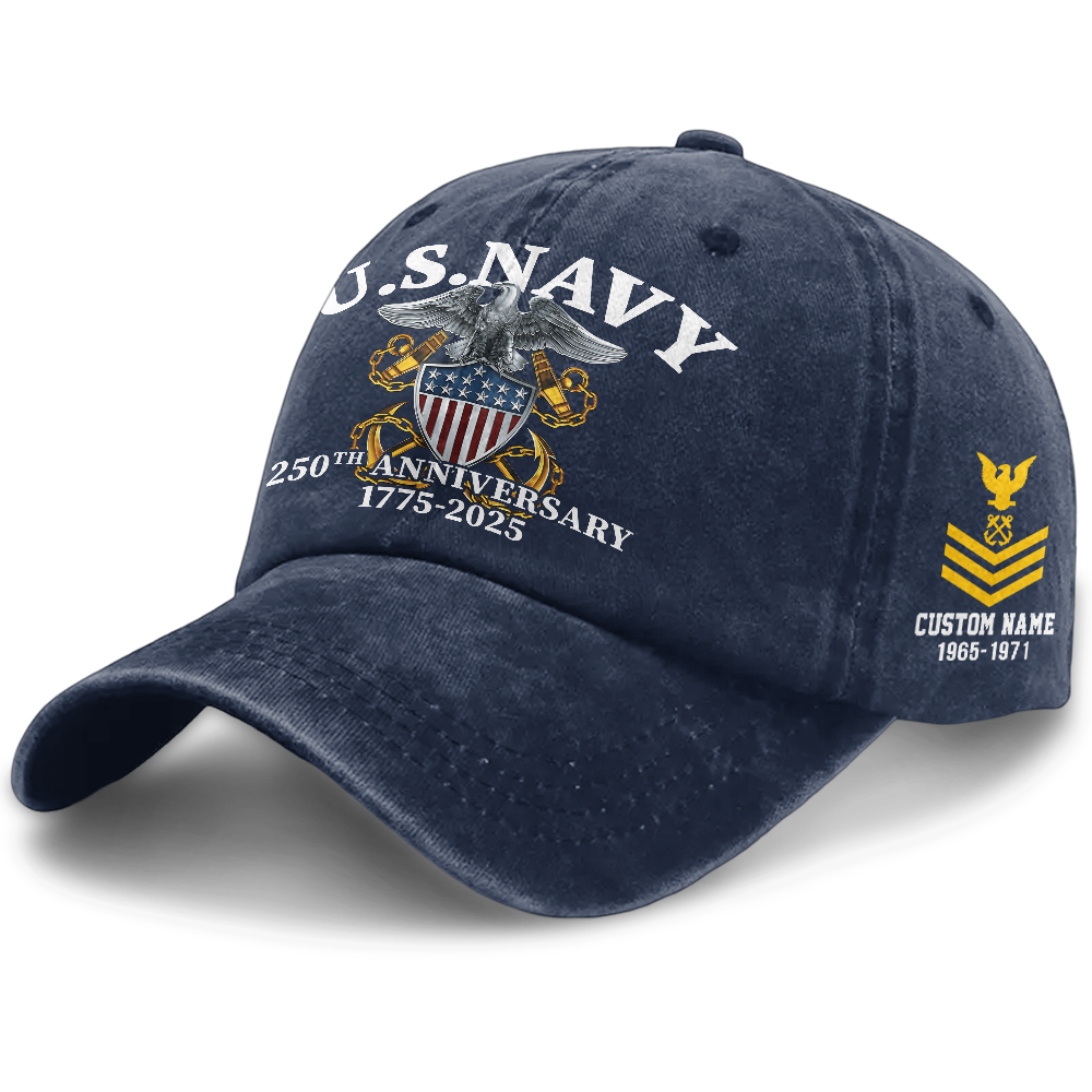 Personalizable Navy 250th Anniversary Washed Cap