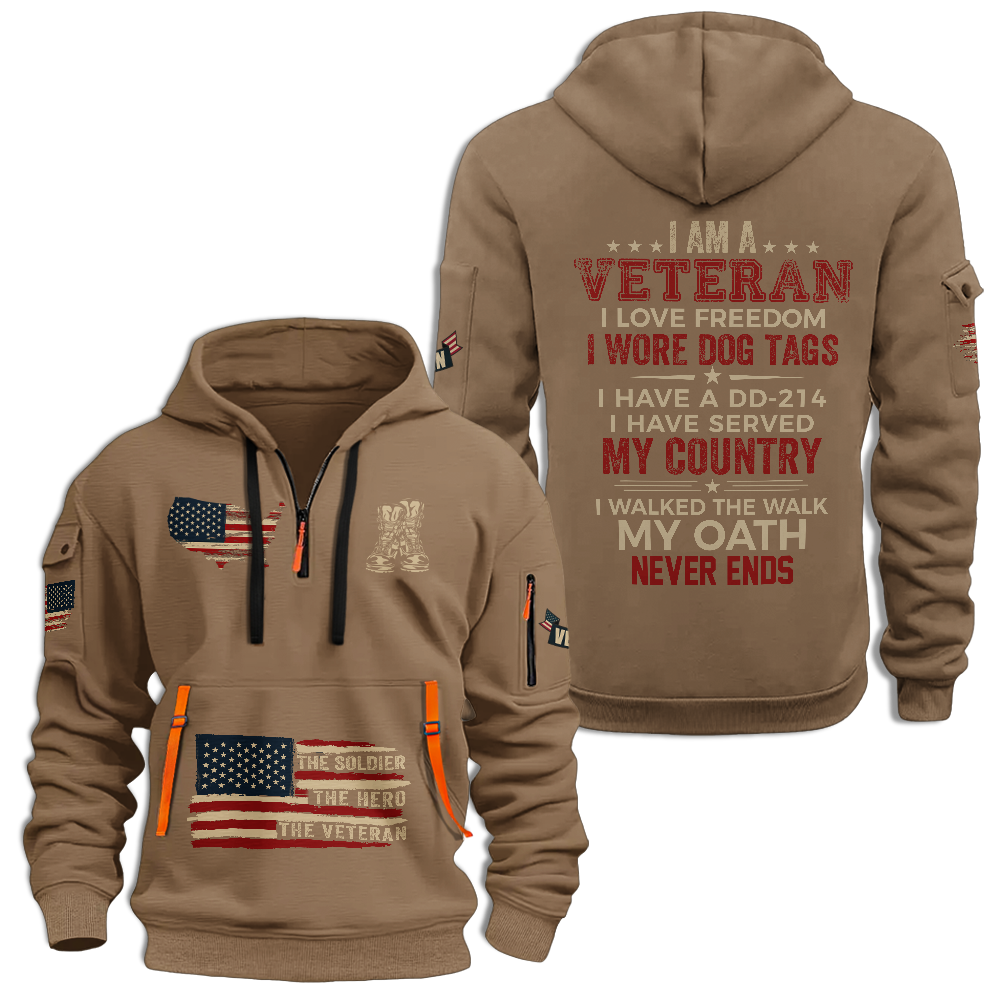 I Am A Veteran I Love Freedom Quarter Zip Hoodie