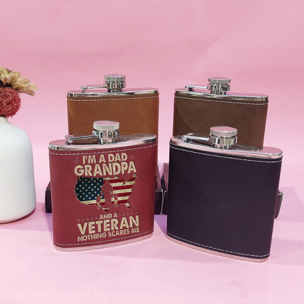 I'm A Dad Grandpa and A Veteran Leather Flask