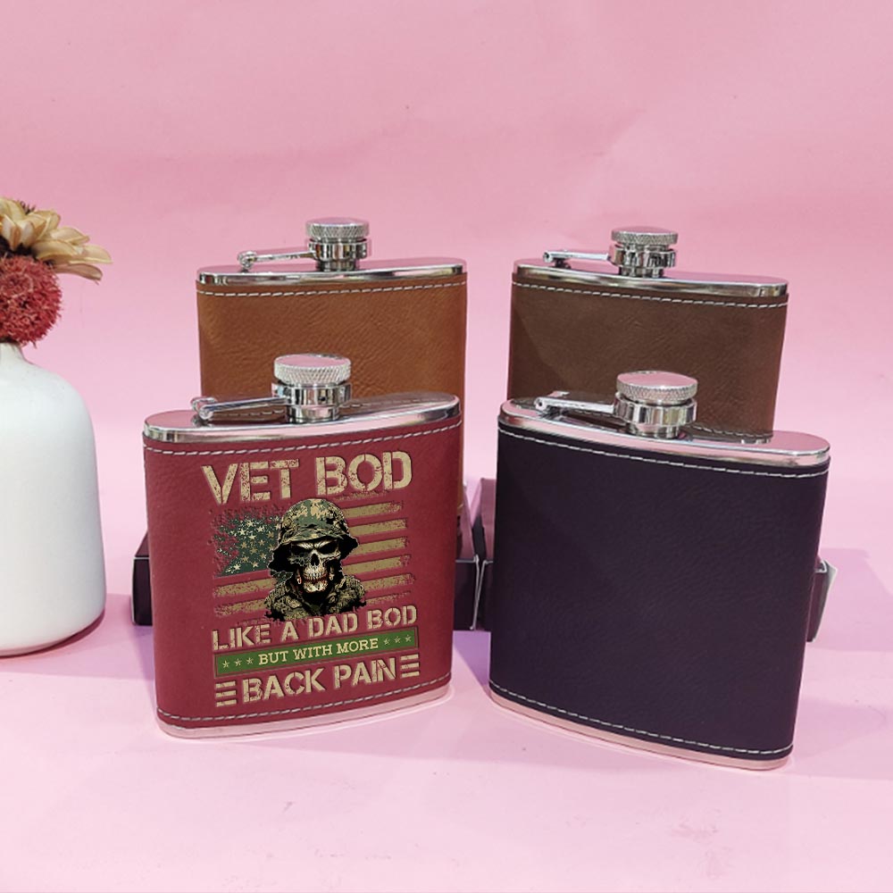 Vet Bod Like A Dad Bod But With More Back Pain Leather Flask