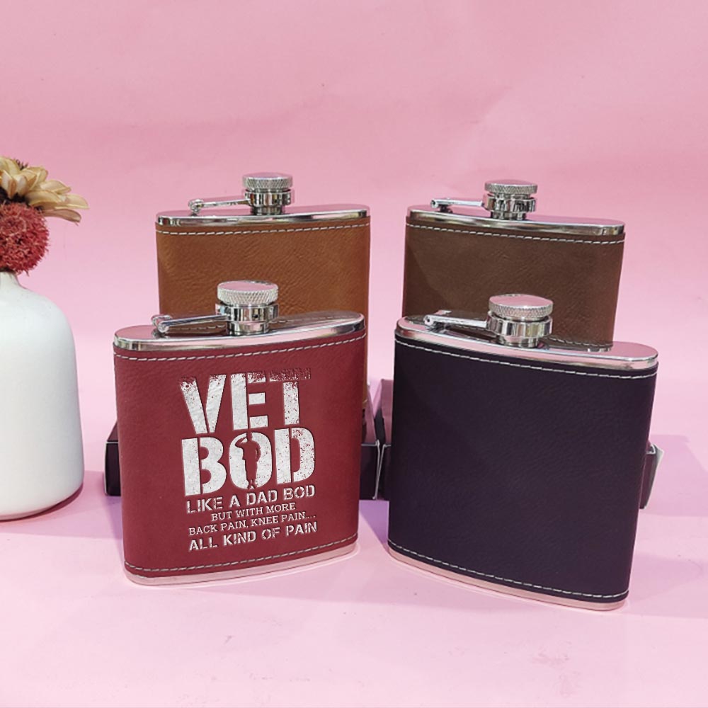 Vet Bod Like A Dad Bod But With More Back Pain Leather Flask