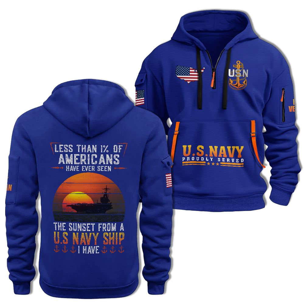 Less Than 1% Navy Ship Quarter Zip Hoodie