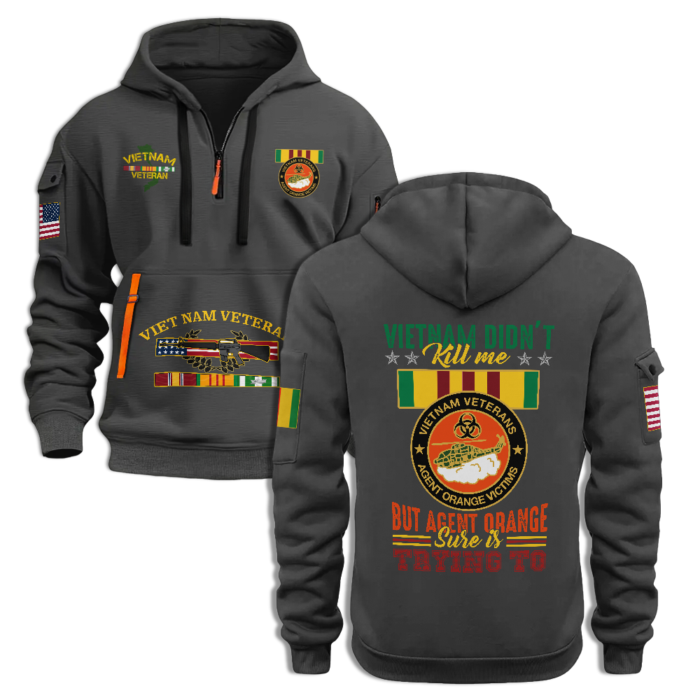 Agent Orange Vietnam Didn't Kill Me Quarter Zip Hoodie