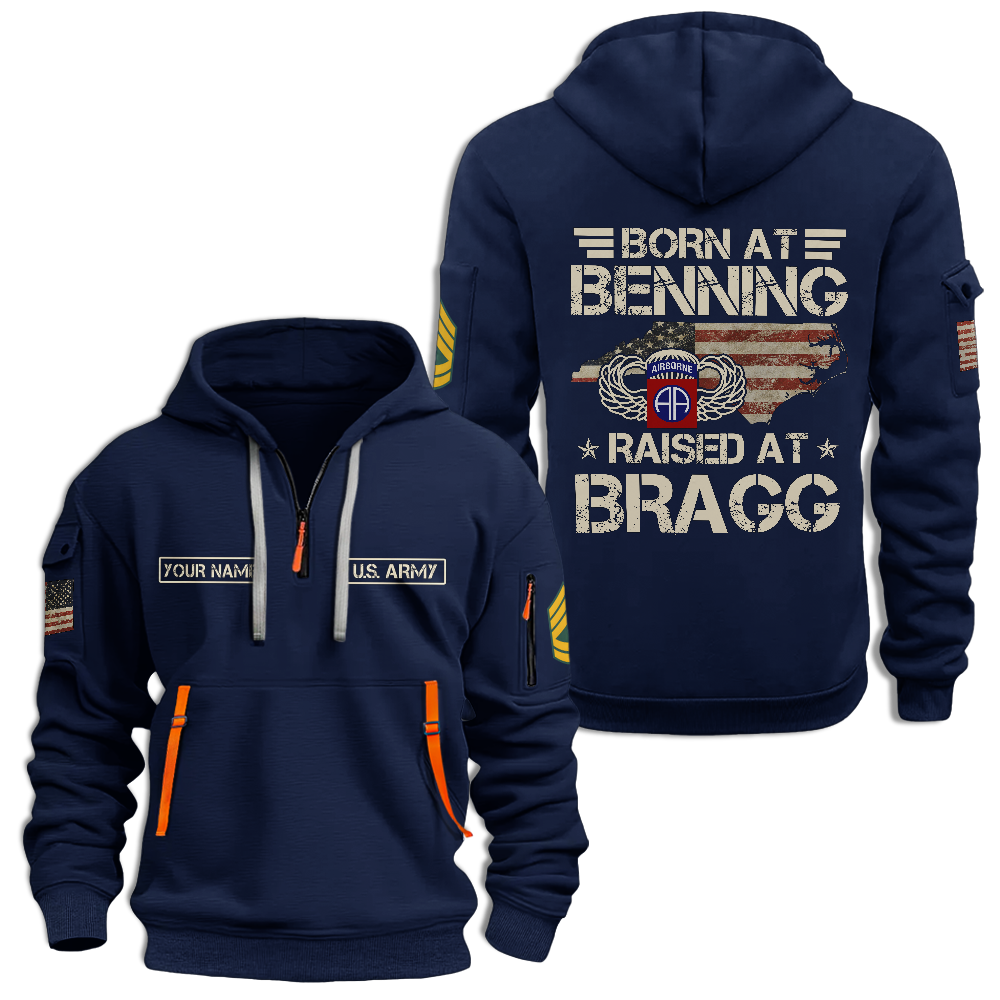 Personalizable Airborne Born At Benning Raised At Bragg Quarter Zip Hoodie