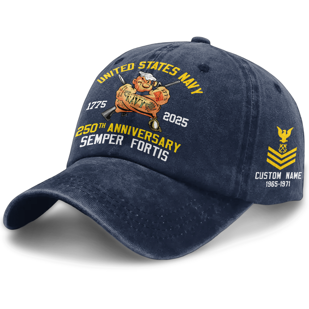 Personalizable Navy 250th Anniversary Washed Cap