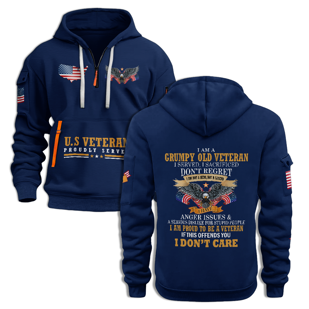 I Am A Grumpy Old Veteran Quarter Zip Hoodie