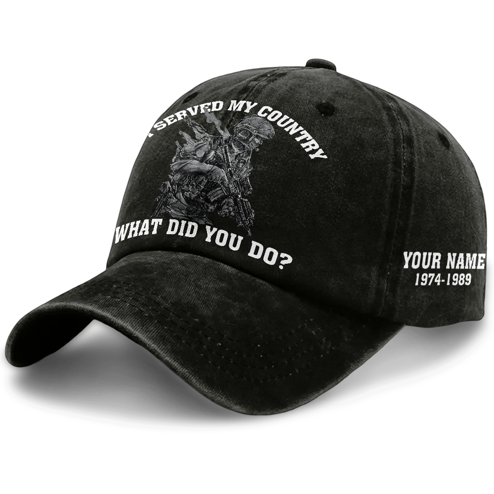 Personalizable US Veteran I Served My Country Washed Cap
