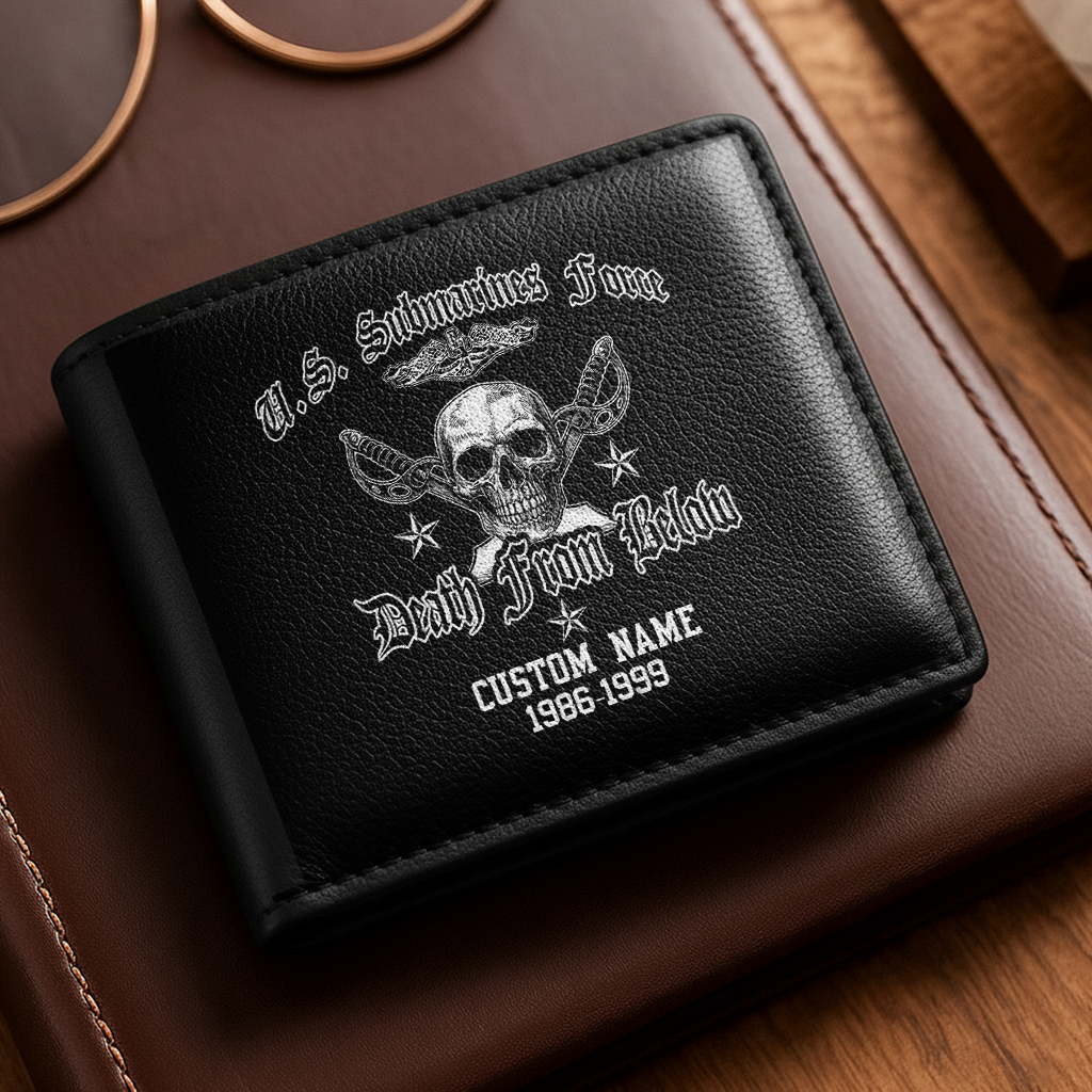 Personalizable Submarine Force Death From Below Leather Wallet