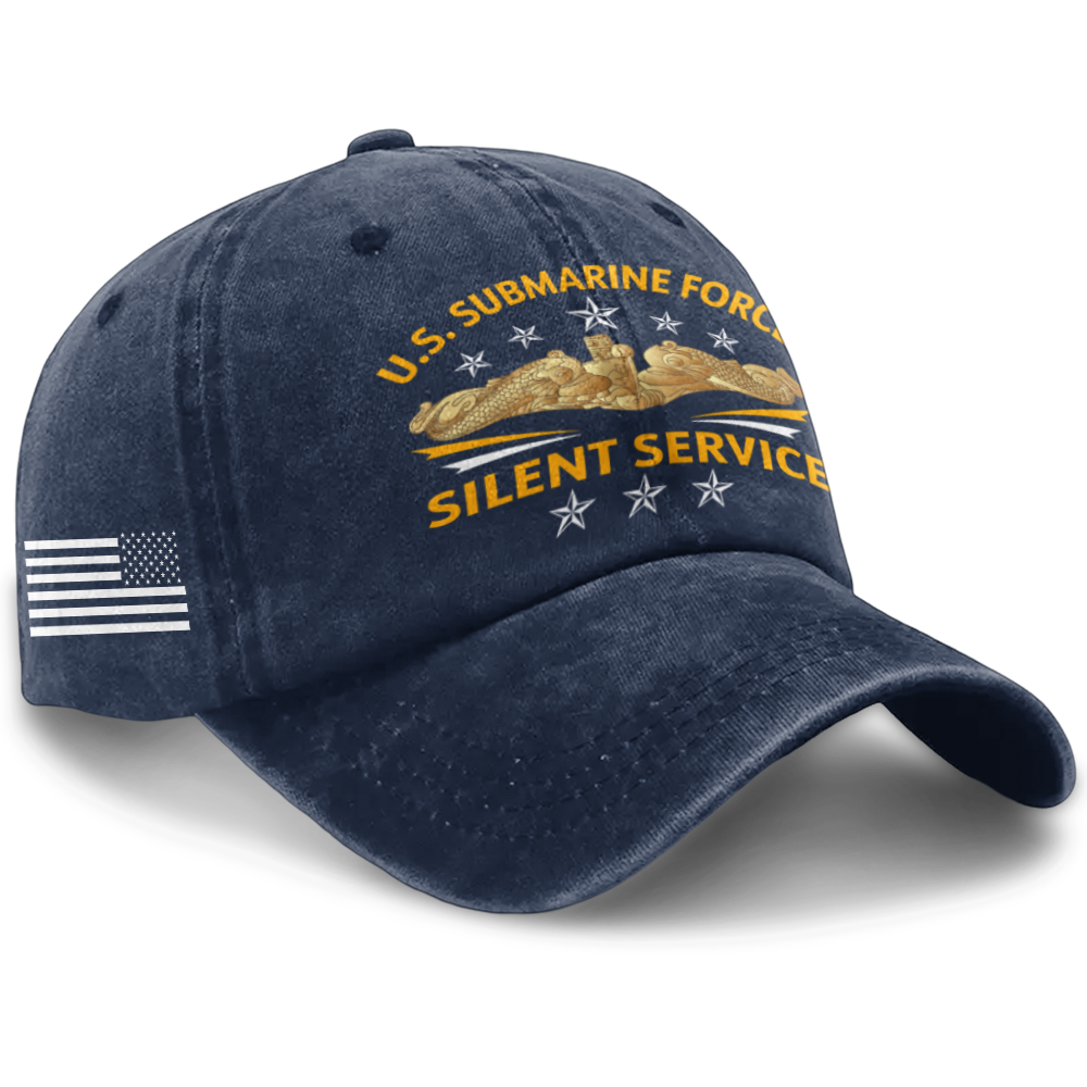 Gold Dolphins Navy Submarine Silent Service Washed Cap