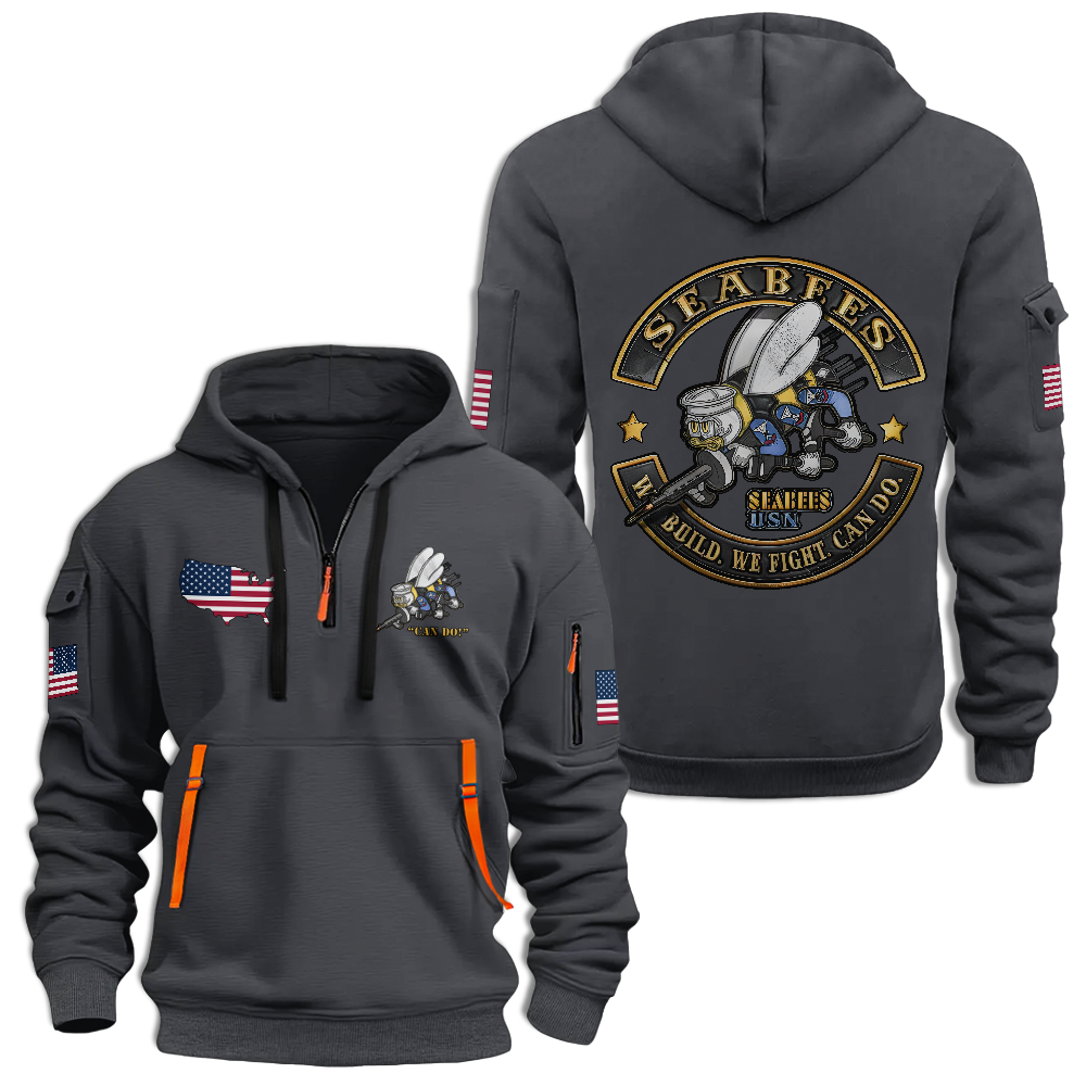 Navy Seabees Born to Build Trained To Fight Quarter Zip Hoodie