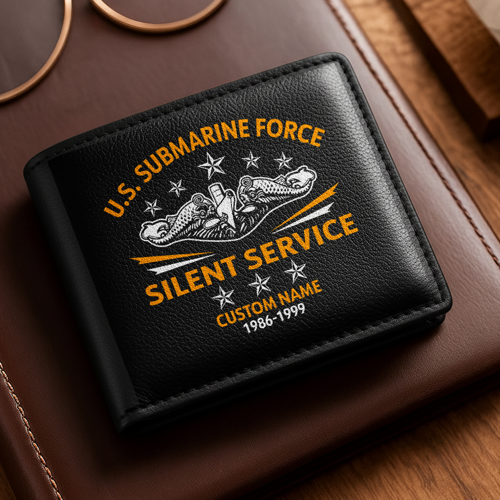 Personalizable Submarine Force Silent Service Leather Wallet