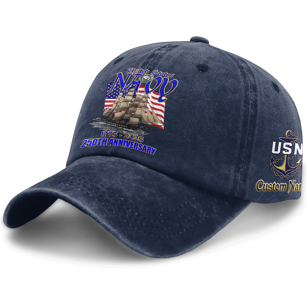 Personalizable Navy 250th Anniversary Washed Cap