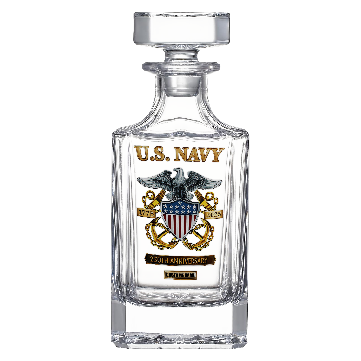 Personalizable Navy 250th Anniversary Bullet Whiskey Glass & Decanter Set